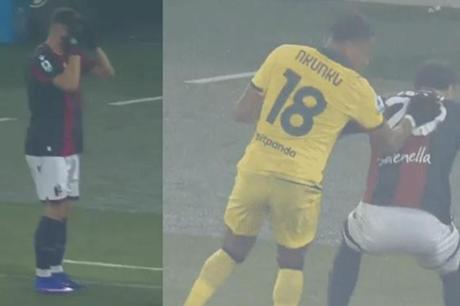 رد فعل غير متوقع لمدافع بولونيا بعد تعرض زميله لمراوغة "مهينة" من مهاجم ميلان 