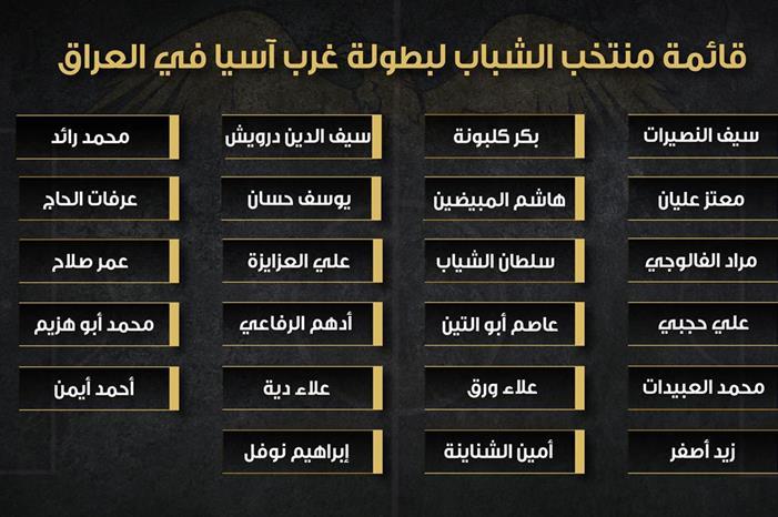 إعلان قائمة منتخب الشباب للمشاركة في بطولة غرب آسيا 61950b5574e5c
