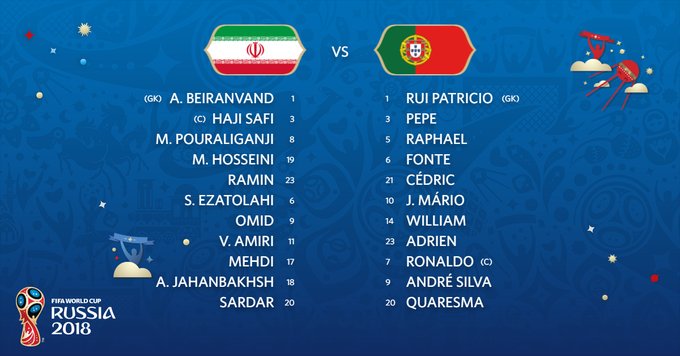 التشكيلة الرسمية لمنتخبي البرتغال و إيران